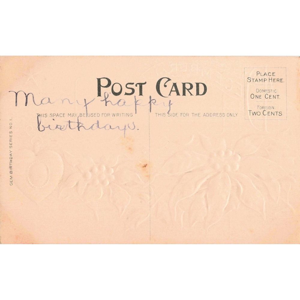 Vintage 1908 December Birthday Postcard E Nash Poinsettia Turquoise VG - Picture 2 of 2
